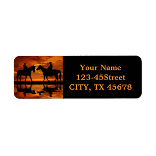 Western Sunset Horseback Riding Cowboy Silhouette