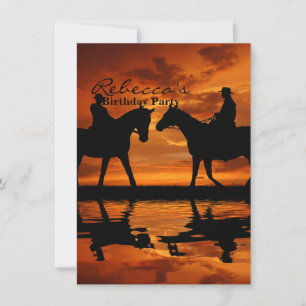 Western Sunset Horseback Riding Cowboy Silhouette Einladung