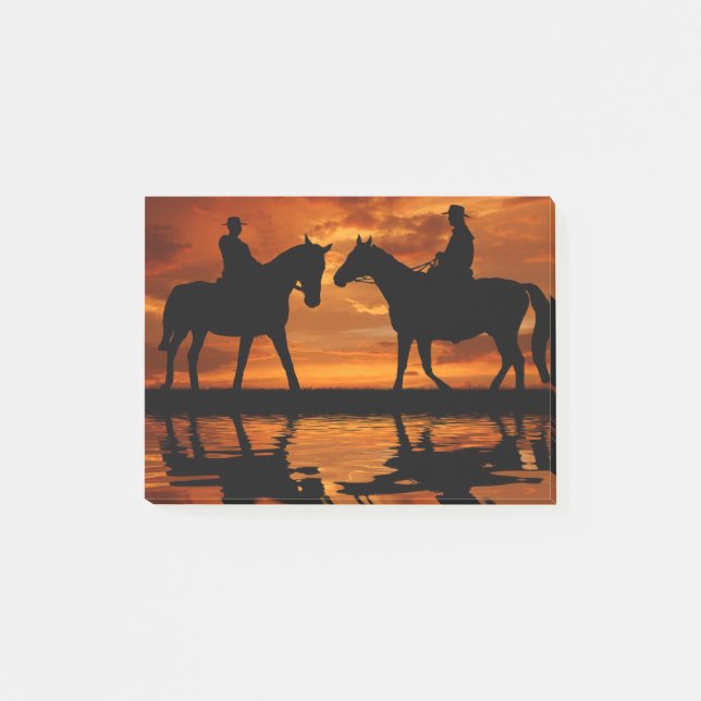 Western Sunset Horseback Riding Cowboy Silhouette Post-it Klebezettel (Vorderseite)