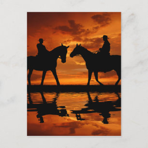 Western Sunset Horseback Riding Cowboy Silhouette Postkarte