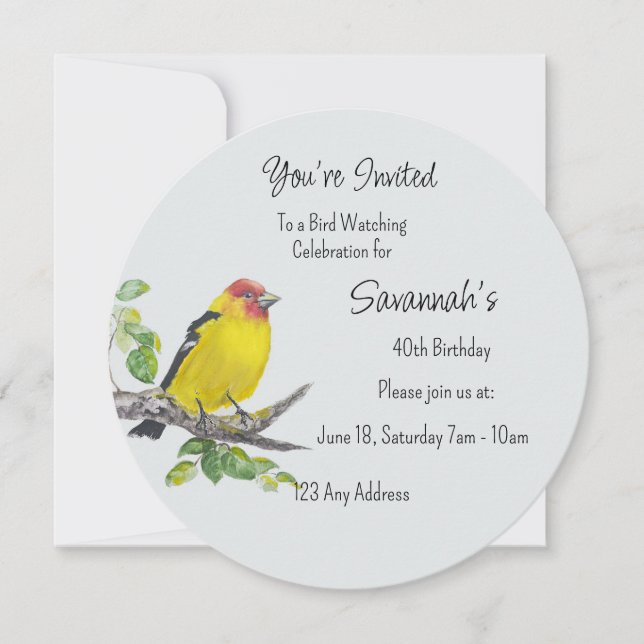 Western Tanager Bird Birdwatcher Birthday Einladung (Vorderseite)