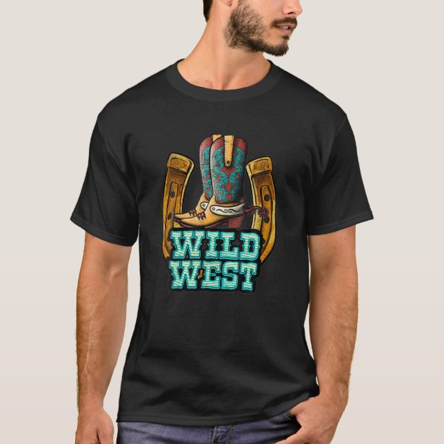 Western Texas Cowboy Boots Horseshoe Cowgirl Rodeo T-Shirt (Vorderseite)