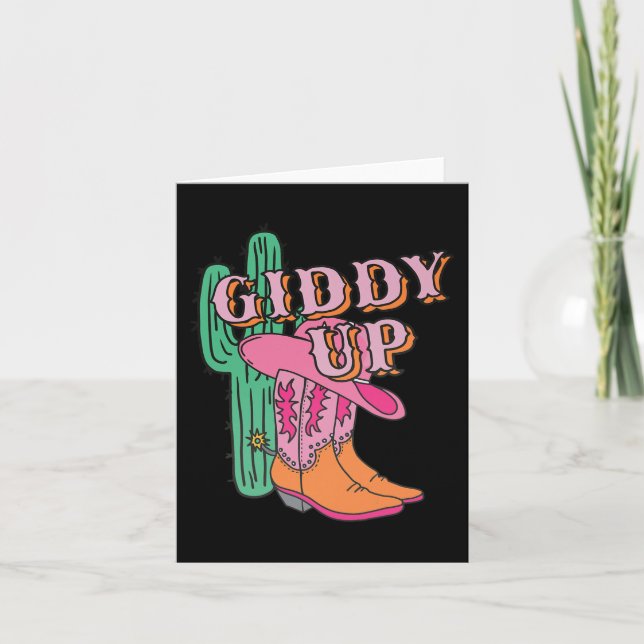 Western Texas Giddy Up Cowgirl Cowboy Boots Cactus Karte (Vorderseite)