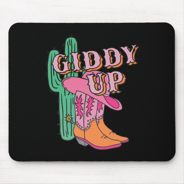 Western Texas Giddy Up Cowgirl Cowboy Boots Cactus Mousepad (Vorne)