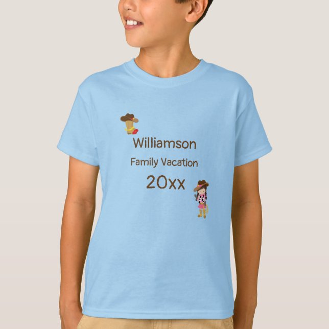 Western Thema Cowboy Familienurlaub Personalisiert T-Shirt (Vorderseite)