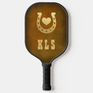 Western-Thema Horseshoe Brown & Gold Monogram Pickleball Schläger