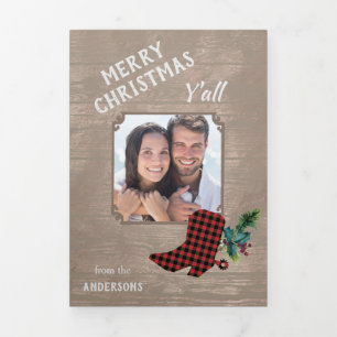 Western Thema Wood 4 Fotovorlage Weihnachten Dreifach Gefaltete Urlaubskarte