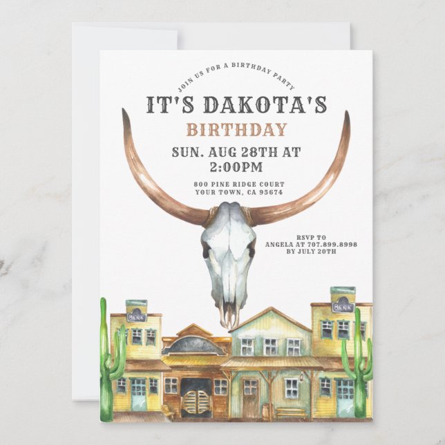 Western Theme Cowboy Cowgirl Birthday Party Einladung (Vorderseite)