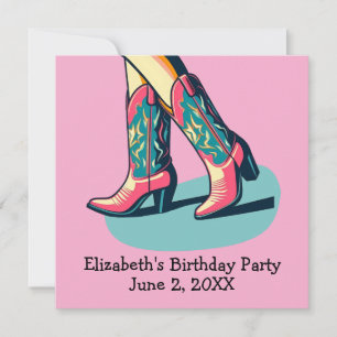 Western Theme Cowgirl Boots Girl Birthday Party Einladung