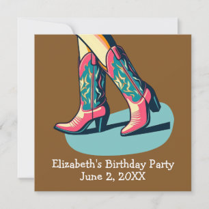 Western Theme Cowgirl Boots Girl Birthday Party Einladung