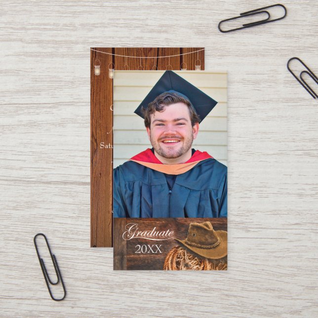 Western theme Hat and Lasso Grad Party Invitation Visitenkarte (Vorderseite/Rückseite Beispiel)