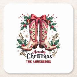Western Theme Howdy Christmas Cowgirl Boots Rechteckiger Pappuntersetzer