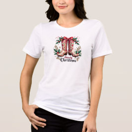 Western Theme Howdy Christmas Cowgirl Boots Tri-Blend Shirt