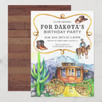 Western Theme Stagecoach Cowboy Birthday Party Inv