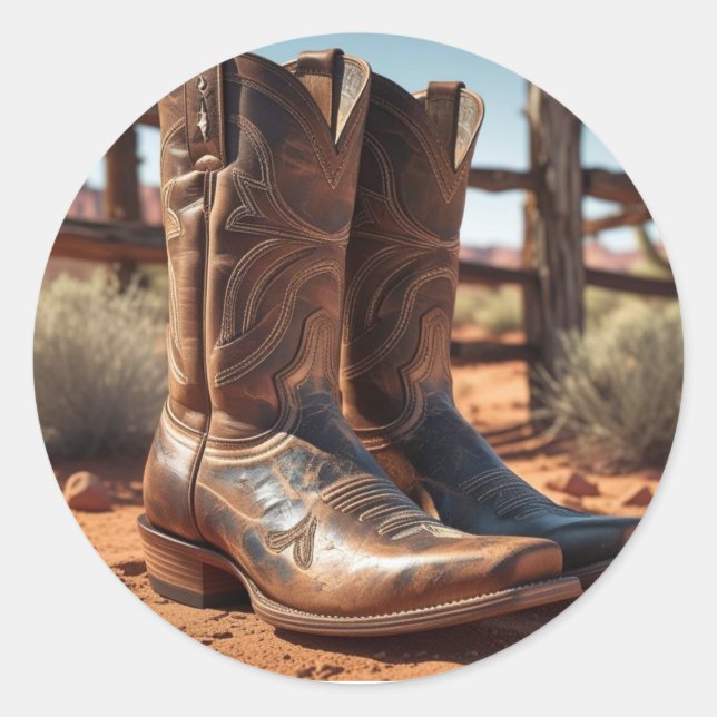 Western-Themen-Stickers | Cowboy Boots Runder Aufkleber (Vorderseite)