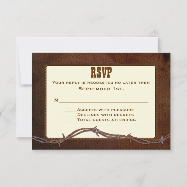 Western Tooled Leather Custom Wedding UAWG RSVP Karte (Vorderseite)