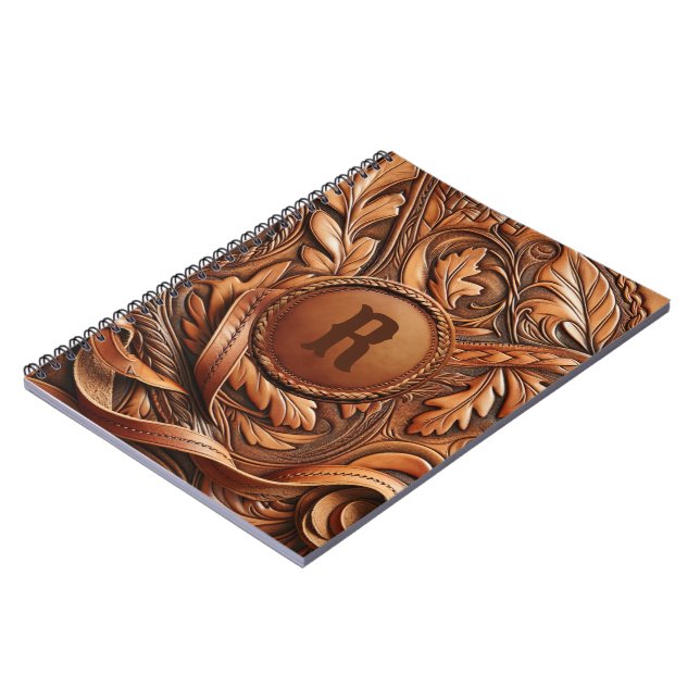 Western-Tooled Leather Print Custom Initial Notizblock (Linke Seite)