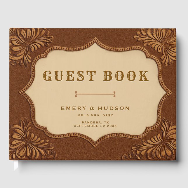 Western Tooled Rustic Terracotta Elegant Wedding Gästebuch (Vorderseite)