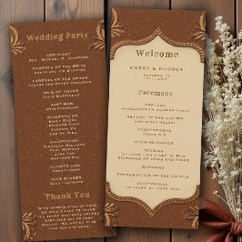 Western Tooled Terracotta Rustic Wedding Program
