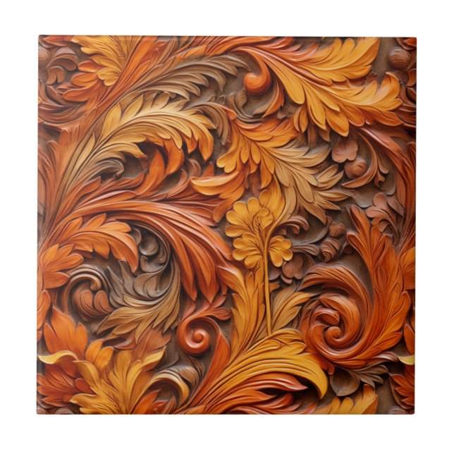Western Toolted Leather Keramik Tile Fliese (Vorderseite)