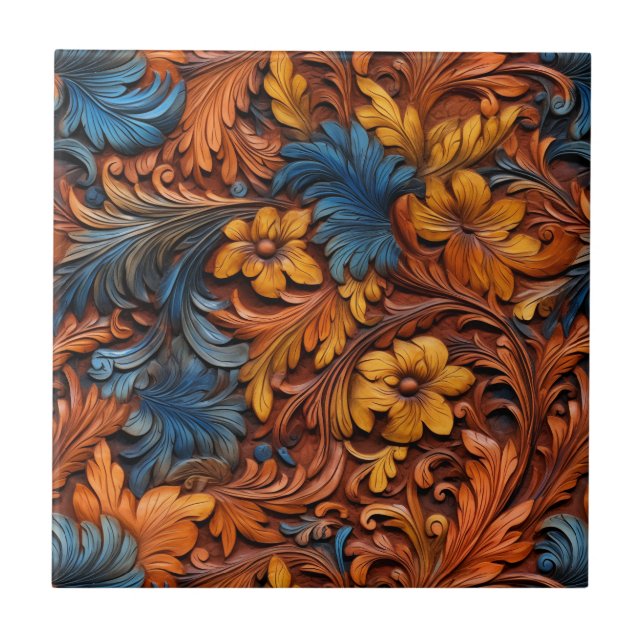 Western Toolted Leather Keramik Tile Fliese (Vorderseite)