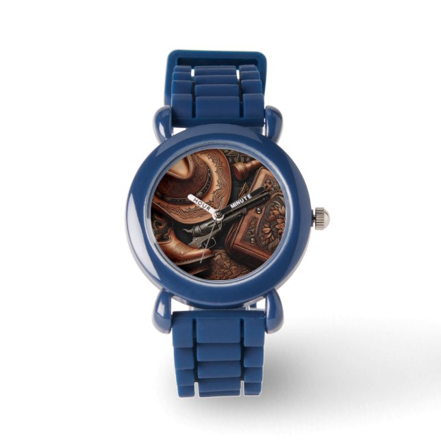 Western Trio: Hut, Stiefel, Revolver Armbanduhr (Vorderseite)