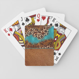 Western Türkis Glitzer Geblüht Leather Leopard Spielkarten