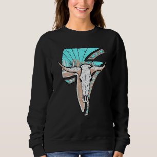 Western Turquoise Rodeo Queen Lightning Kuh Skull Sweatshirt