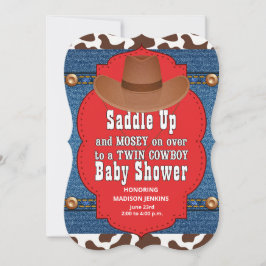 Western Twin Cowboys Baby Showroom Einladung