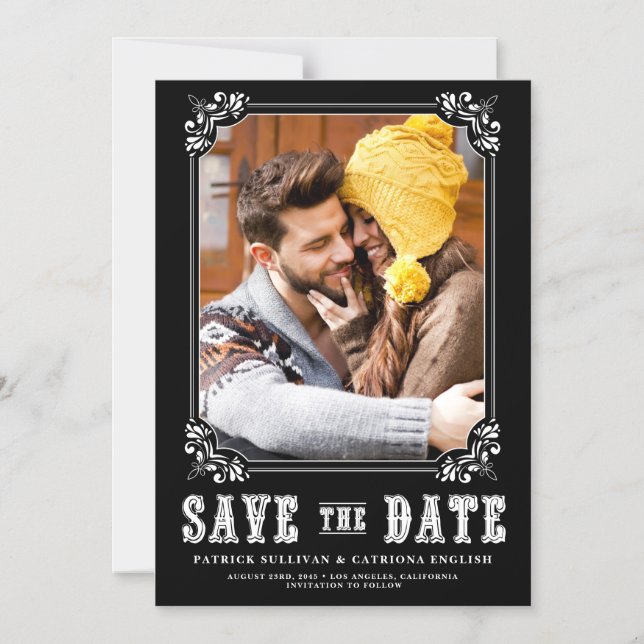 Western Typography Photo Frame Save the Date Magneteinladung (Vorderseite)