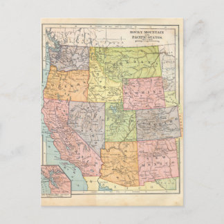 Western United Staaten Vintag Map Postkarte