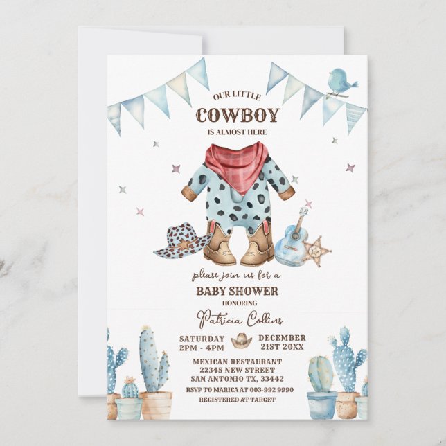 Western Unsere kleine Cowboy Rodeo Kinderdusche Einladung (Vorderseite)