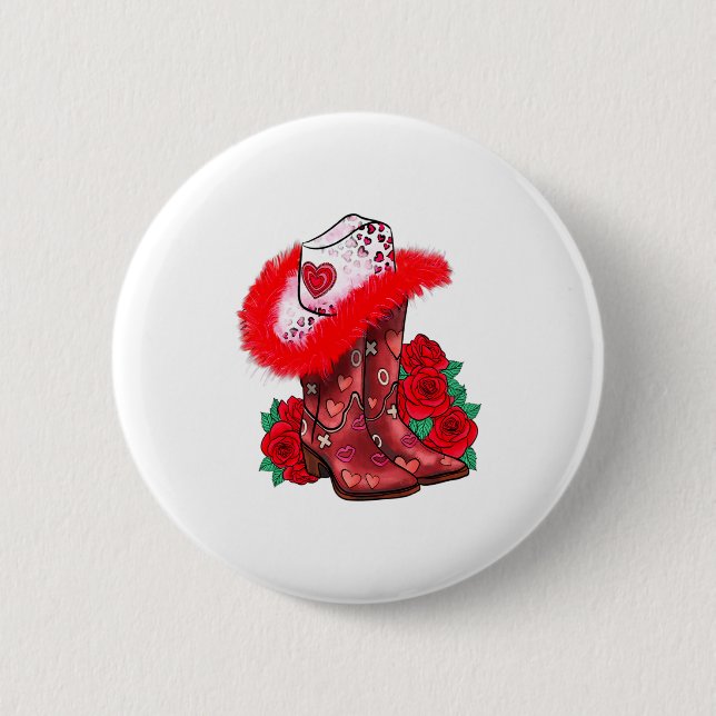Western Valentines Day Cowgirl Boots Yeehaw Howdy  Button (Vorderseite)