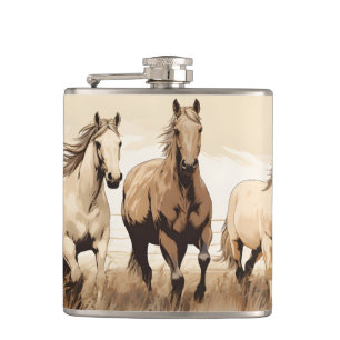 Western Vibes! Horses. Geschenk des bearbeitbaren Flachmann
