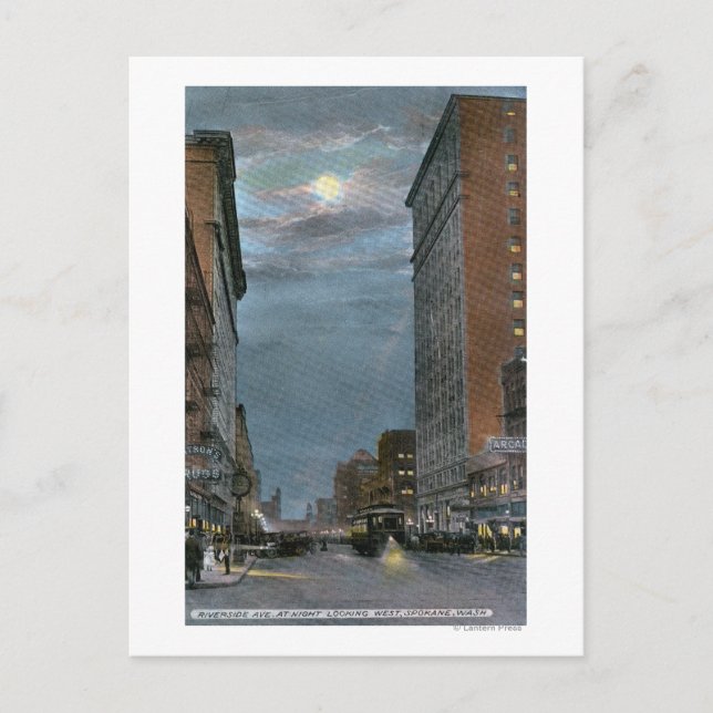 Western View Riverside Avenue at Night Postkarte (Vorderseite)