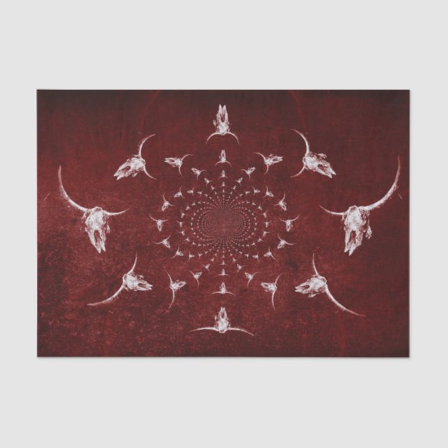 Western Vintag Burgundy Rust Texture Bull Skull Seidenpapier (Vorderseite)