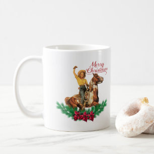 Western Vintag Cowgirl Horse Frohe Weihnachtszeit  Tasse