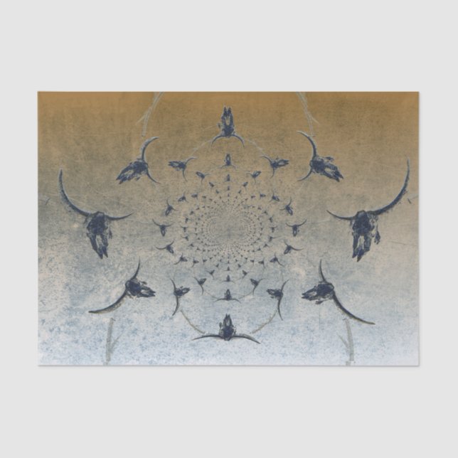 Western Vintag Gold Schwarze Textur Bull Skull Seidenpapier (Vorderseite)