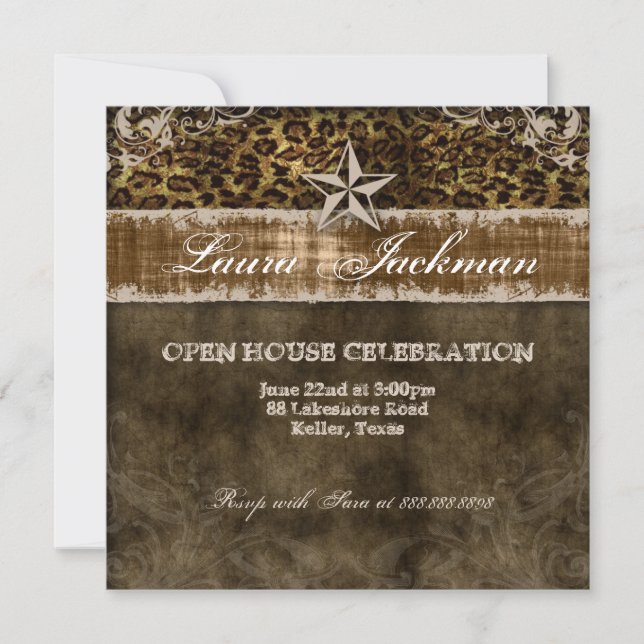 Western Vintag Grad Foto Card Leopard Star Einladung (Vorderseite)