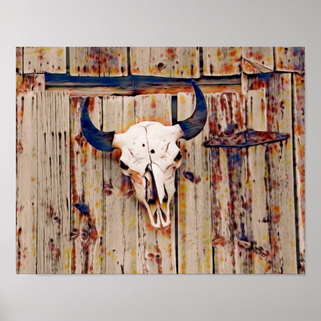 Western Vintag Rustikaler Bull Skull Brown Stall Poster (Vorne)