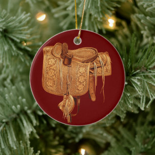 Western, Vintag, Sattel, Land, Weihnachten Keramik Ornament