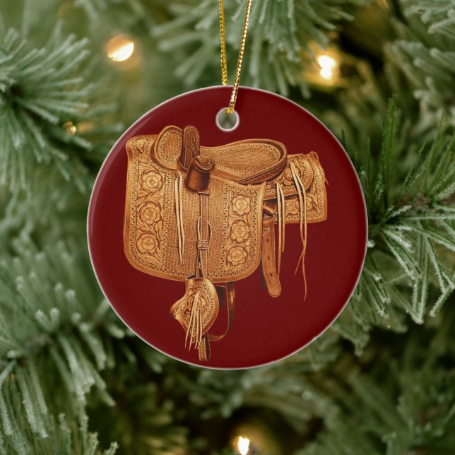 Western, Vintag, Sattel, Land, Weihnachten Keramik Ornament (Baum)