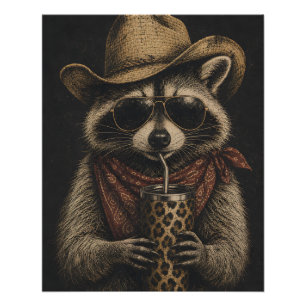 Western-Vintage-Geschenk für Waschbärenliebhaber Poster