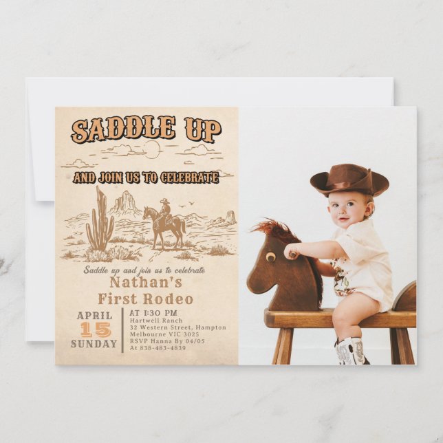 Western Vintage Rodeo Birthday Invitation Einladung (Vorderseite)