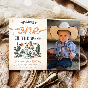 Western Vintage Wüsten Cowboy 1. Geburtstagsfoto Einladung