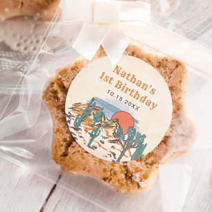 Western Vintage Wüsten Rodeo 1. Geburtstag Runder Aufkleber