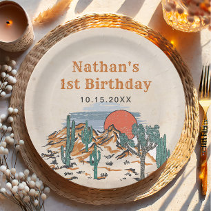 Western Vintage Wüstenrodeo zum 1. Geburtstag Pappteller