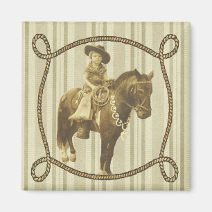 Western Vintages kleines Cowgirl auf Pferd Magnet