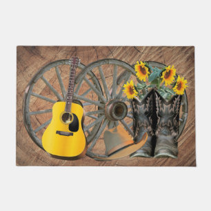 Western-Waggonrad-Gitarre-Cowboy-Stiefel Sonnenblu Fußmatte