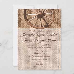 Western Wagon Wheel Burlap Wedding Einladung